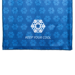 Blue cooling mat with snowflake pattern and 'Keep Your Cool' text on a white background