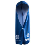 Blue hooded towel with white snowflake design and 'GOBI' branding on a white background