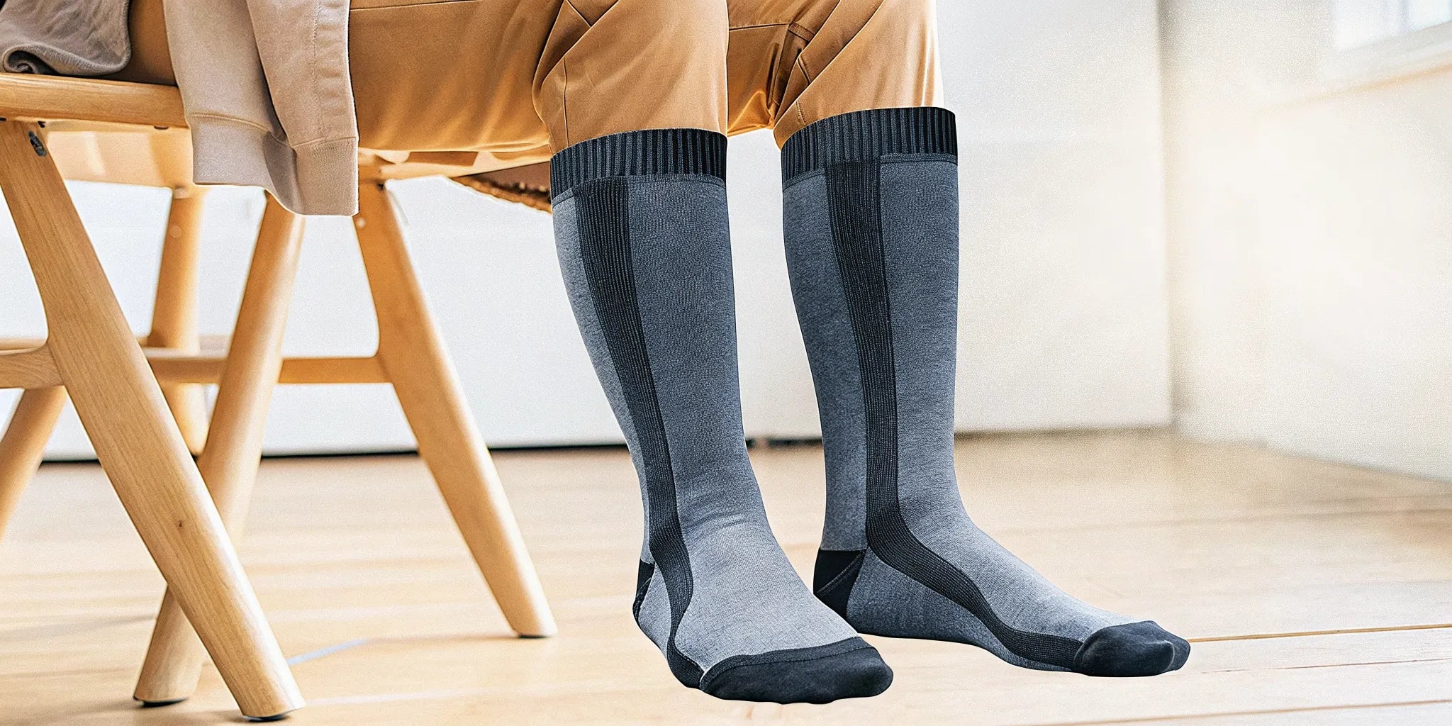A comfortable pair of knee-high battery powered heated socks.