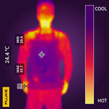 Heatmap showing that the areas around the cooling vest are significantly less warm than other ares of the body when worn