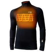 Flexcore men's heated base layer shirt, with the heat zone on the chest highlighted.