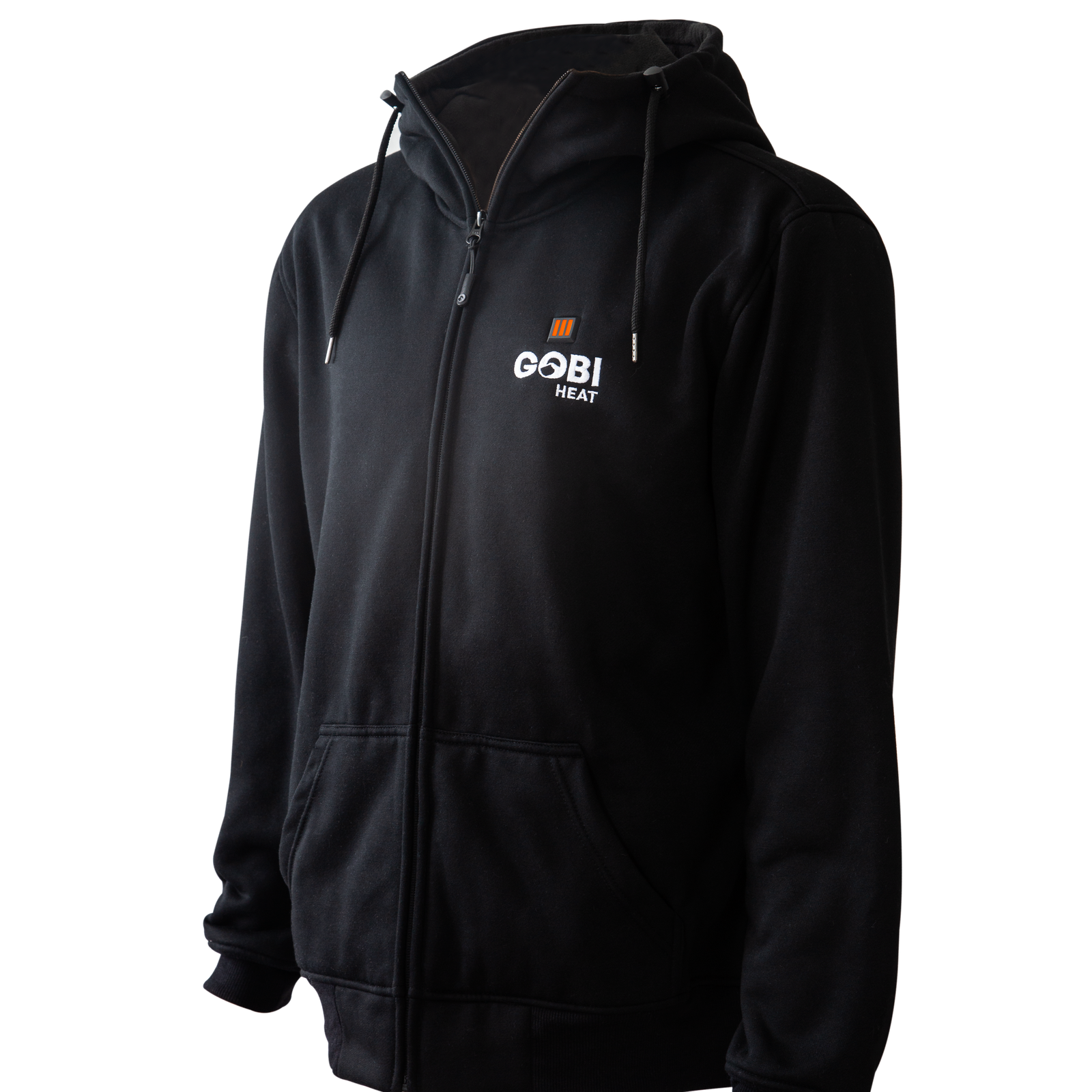 Ridge Men's Heated Hoodie in Onyx, front view on transparent background