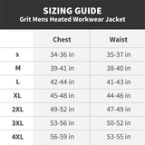 Grit men's heated workwear jacket sizing guide