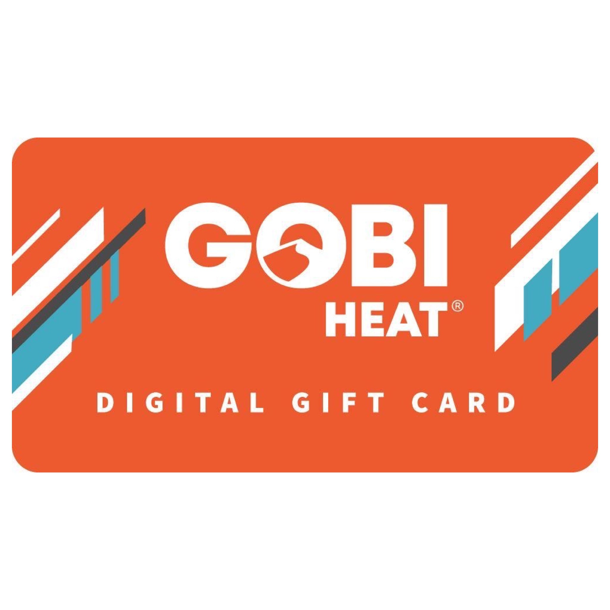 Gobi Heat Digital Gift card. Orange with white and blue accent images