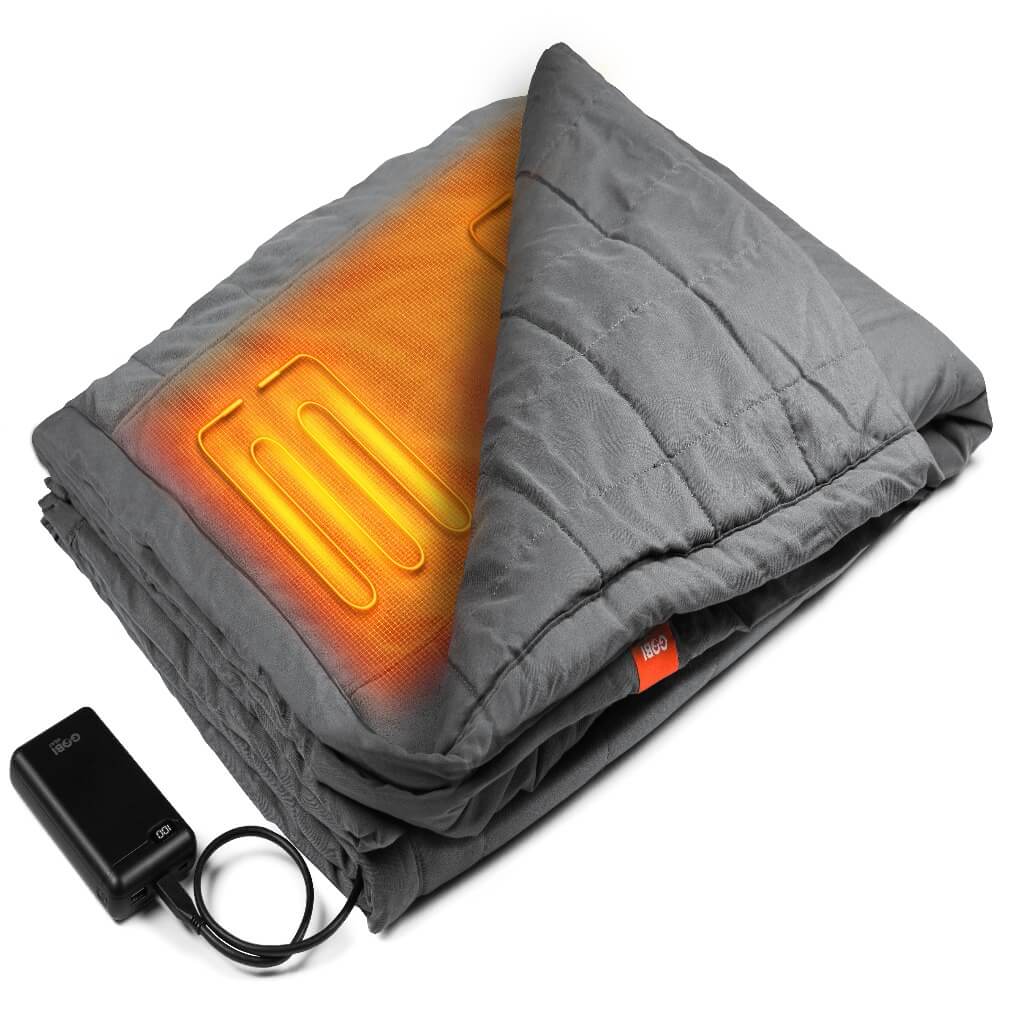 USB Heated Blanket Battery Operated - Upgrade Portable Electric Blanket  Rechargeable Cordless Heating Blanket Throw for Camping Outdoor (Grey, 75 x
